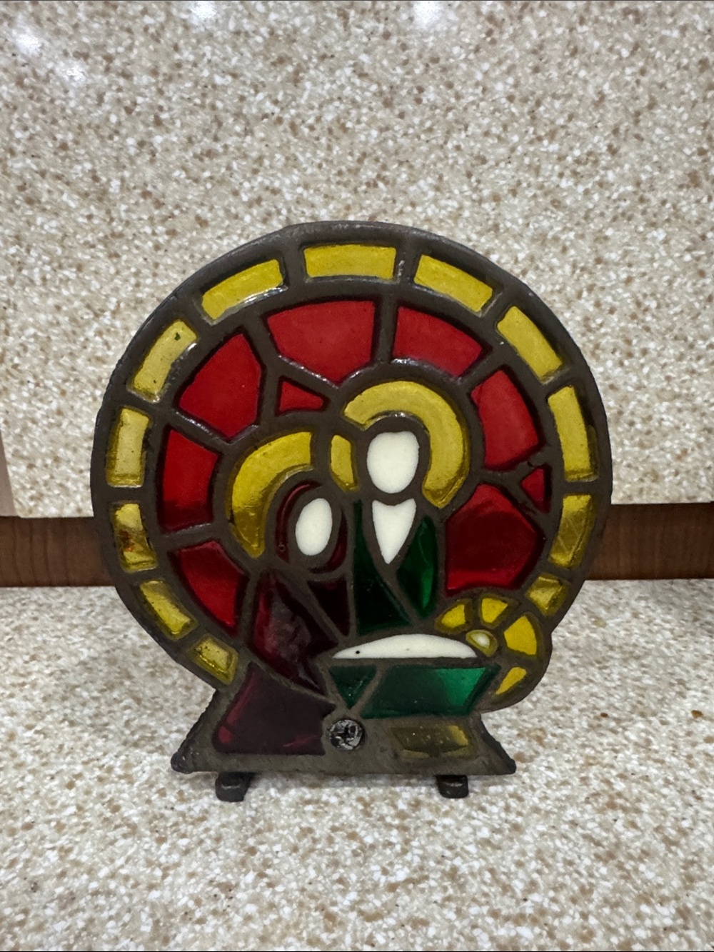 Vintage Stained Glass Nativity Candle Holder Taiwan